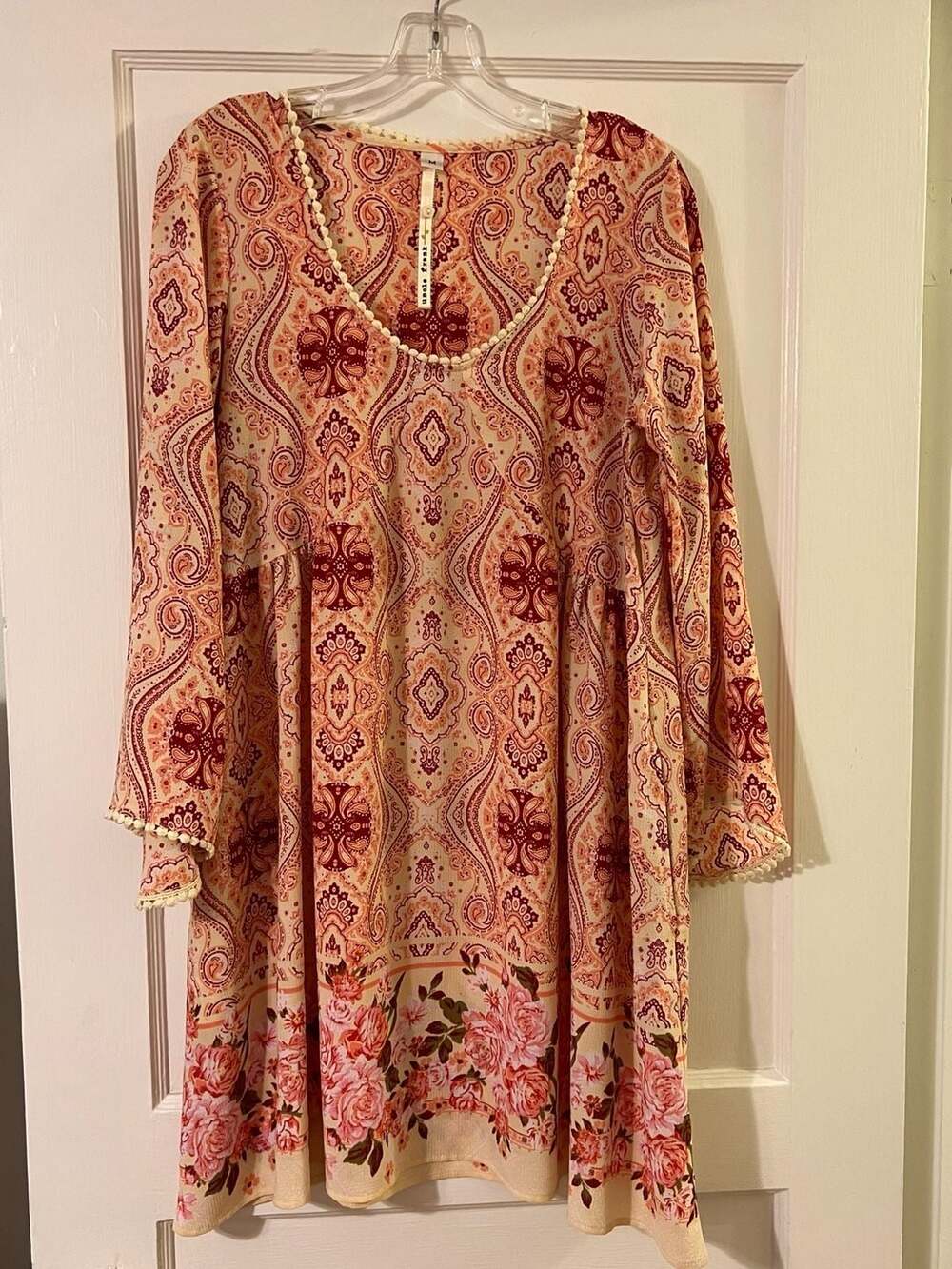 Uncle Frank Paisley Floral Pom Pom Trim Tunic Dress Size M